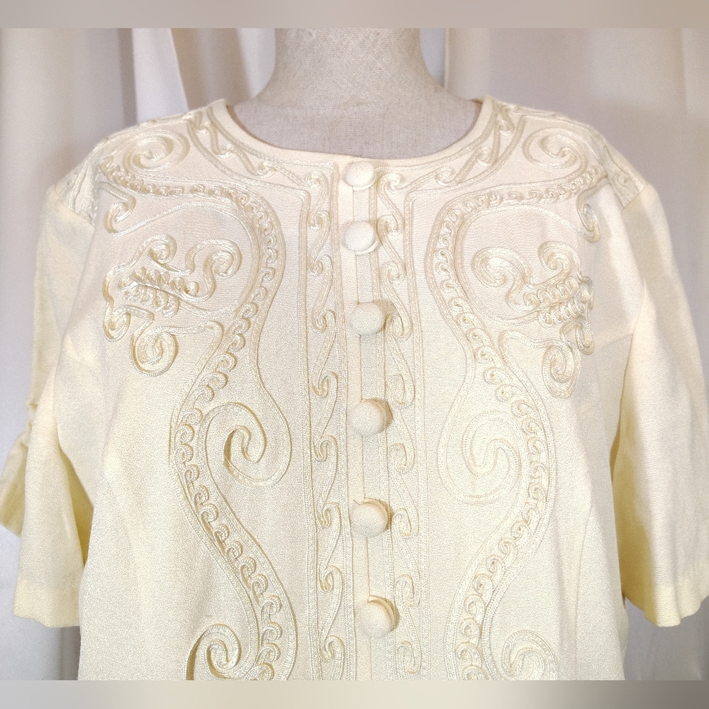 2 Pc:Vintage Karen Stevens Midi Dress+Plaza South 3/4 Sleeve Jacket, Yellow, 14 - Picture 10 of 16